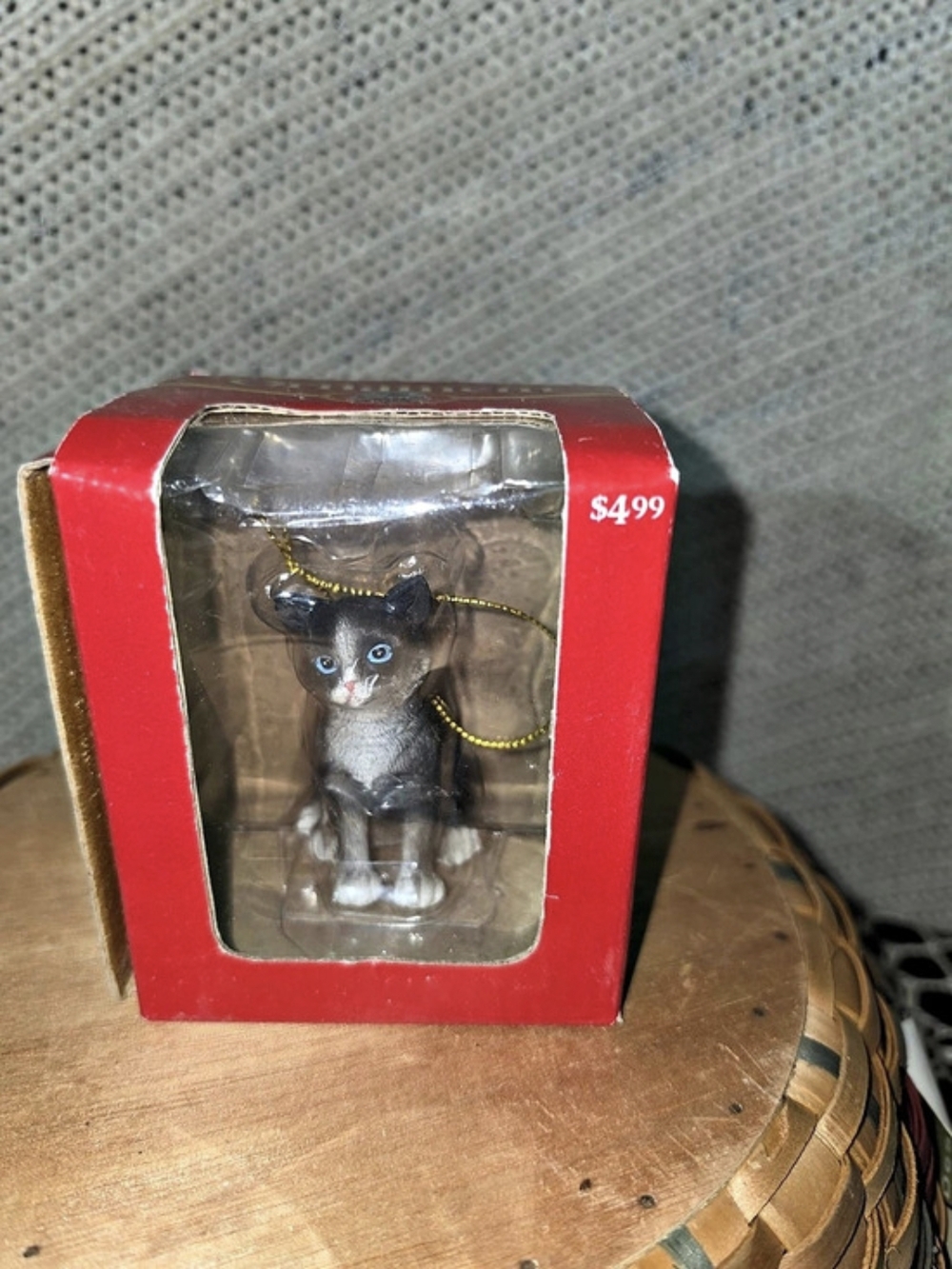 Kurt Adler Cat Ornament in Red & Gray NWT